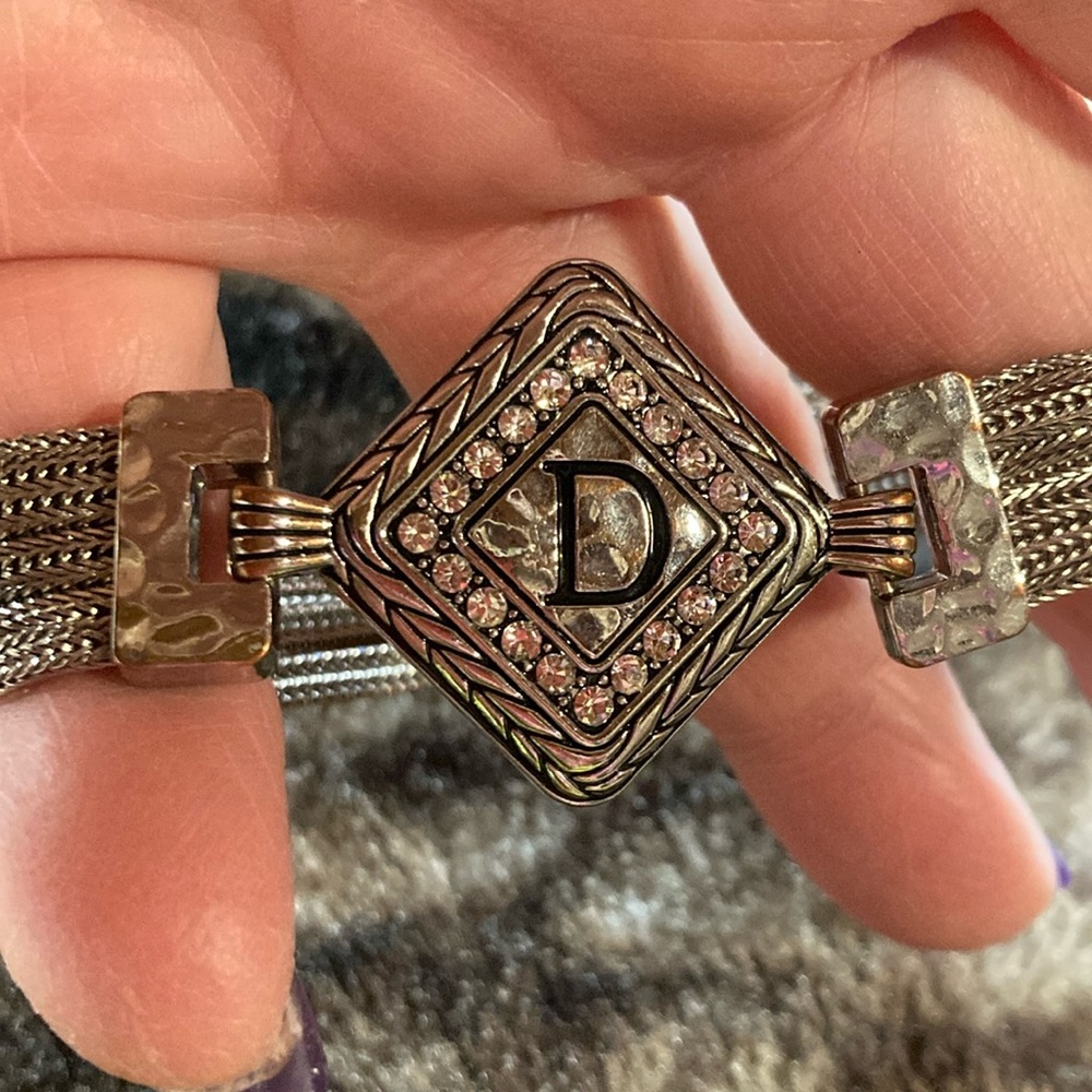 Silver Tone Multi Strand Bracelet With Rhinestones Initial D